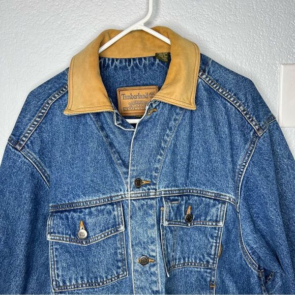 Timberland Weathergear Denim Trucker Men Jean/Suede Jacket 90’ Style Size Large - Picture 4 of 14